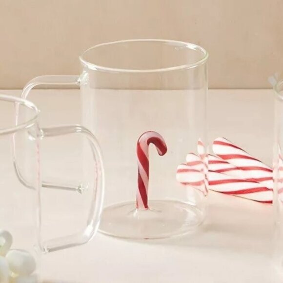 Anthropologie Ralphie Holiday Mug Candy Cane NEW Christmas Festive Glass - Picture 1 of 5